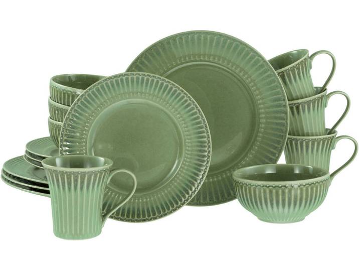 creaTable Kombiservice Celadon, Service 16-tlg. (16-tlg), 4 Personen, Steinzeug, Elegantes Stabrelief, Farbverlauf