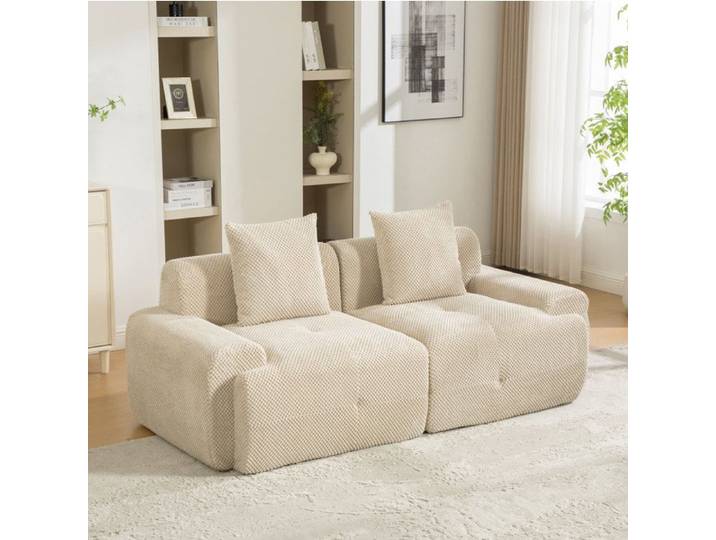 Canape 2 Places En Chenille Beige Clair Canape Compresse Modulable FloraGrace Pour Salon Et Sejour Sans Montage 190x89x75cm