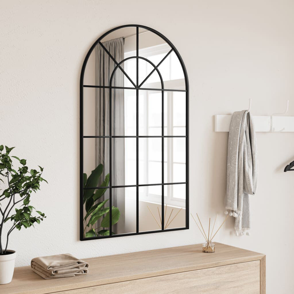 Brambly Cottage Derk Iron Arch Wall Vanity Mirror Black 100cm H x 60cm W
