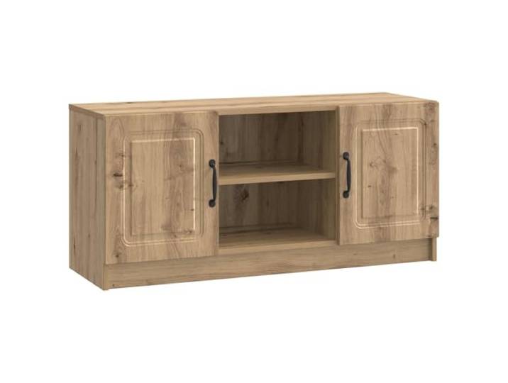GHVBNMF TV Lowboard Artisan Eiche 102x34,5x47 cm TV-Schrank Holzwerkstoff Stilvolle Fernsehkommode fürs Wohnzimmer mit 2 Pendeltüren, Metallgriffen und Fach für übersichtliche Ordnung.
