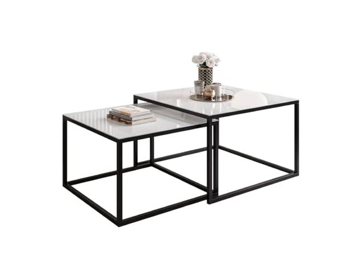 Lookway Couchtisch Yoshi 2in1 Glass mit Glasplatte Schwarzes & Weißes Gestell Quadratische Tische 60x60 & 70x70 cm Modernes Wohnzimmer & Glamour-Design (Weißes Glass, 39 cm / 45 cm, Weiß)
