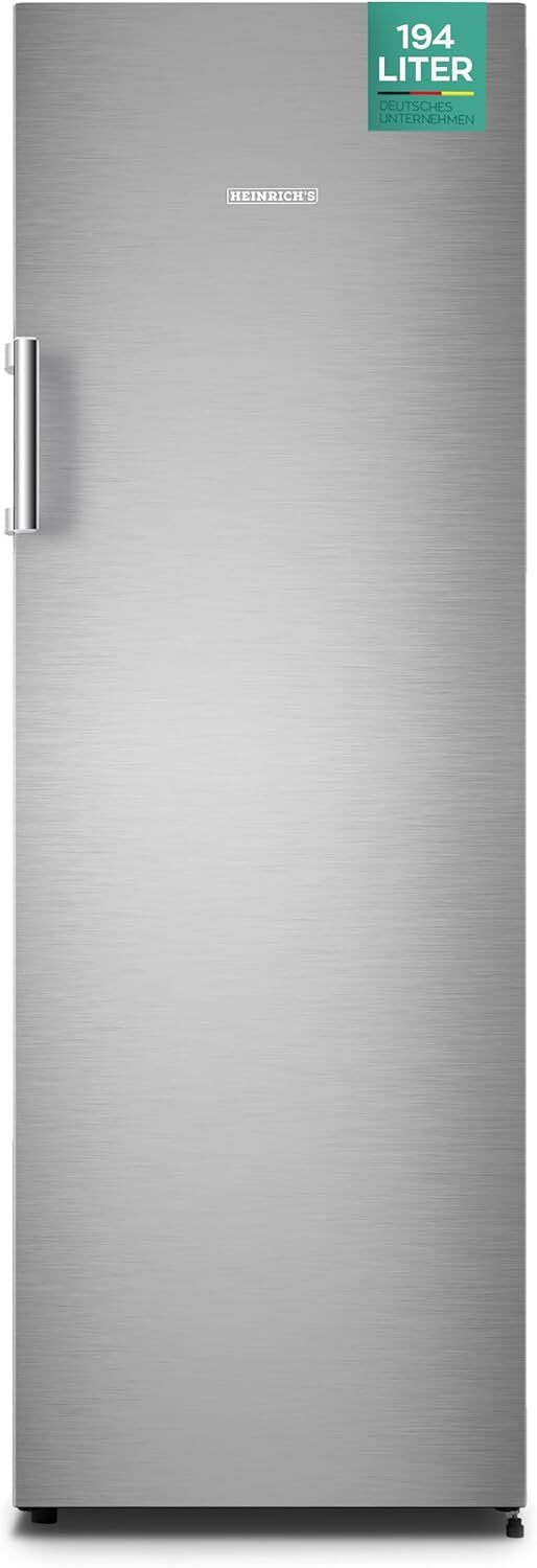 HEINRICHS Gefrierschrank, Freezer, No-Frost Schutz, 5x Gefrierschublade +1x Gefrierfach, LED-Display, wechselbarer Türanschlag, Alarmfunktion, Temperatur:-14°C-24°C, inox (194 Liter, 169cm)