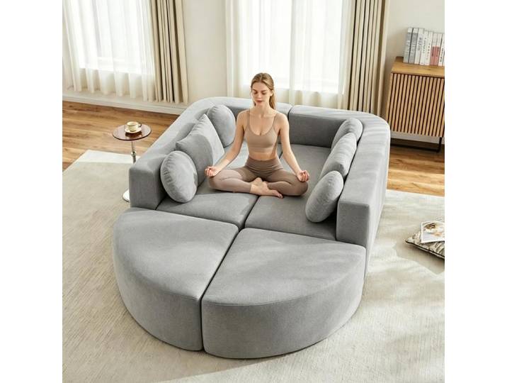LPOSPI Canapé compressé convertible chenille - 292x165x68 cm gris