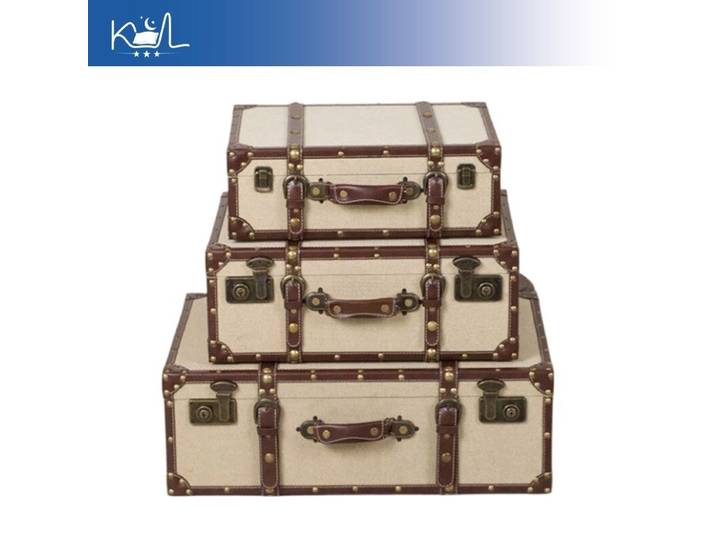 Coffre de rangement vintage en tissu de lin, grande capacité, style vieilli, valise décorative portable, boîte de rangement rétro pour la décoration intérieure