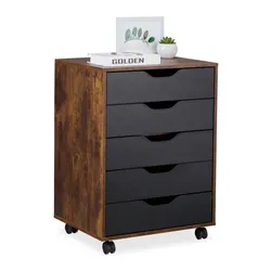 Relaxdays Rollcontainer mit Schubladen Braun,Schwarz