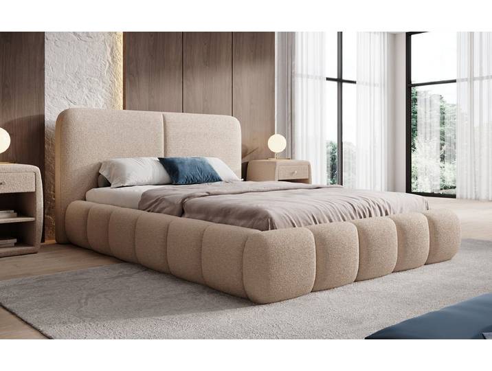Designer Polsterbett Lolita in Bouclé mit Stauraum - 140x200 - Beige - Luxusbetten24