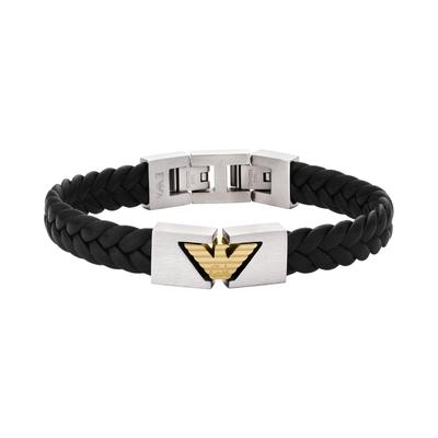 Armband EMPORIO ARMANI "Schmuck Geschenk Edelstahl PU Armschmuck EAGLE LOGO", edelstahlfarben, gelbgoldfarben, schwarz, Armbänder, Damen, 21cm, Edelstahl Polyurethan, Edelstahl, Polyurethan, Armband