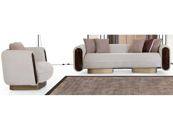 JVmoebel Polstergarnitur Weißes Sofa-Set Minimalistischer Stil Modernes Interieur Holzarmlehnen, (2-tlg)