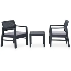 vidaXL 3-tlg. Garten-Lounge-Set mit Auflagen Kunststoff Grau