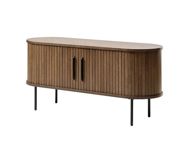 Buffet bas Maqueda 120 cm MDF panneau de fibres à densité moyenne Plaqué bois véritable Acier thermopoudré Marron/Chêne foncé 120 x 56 x 40cm
