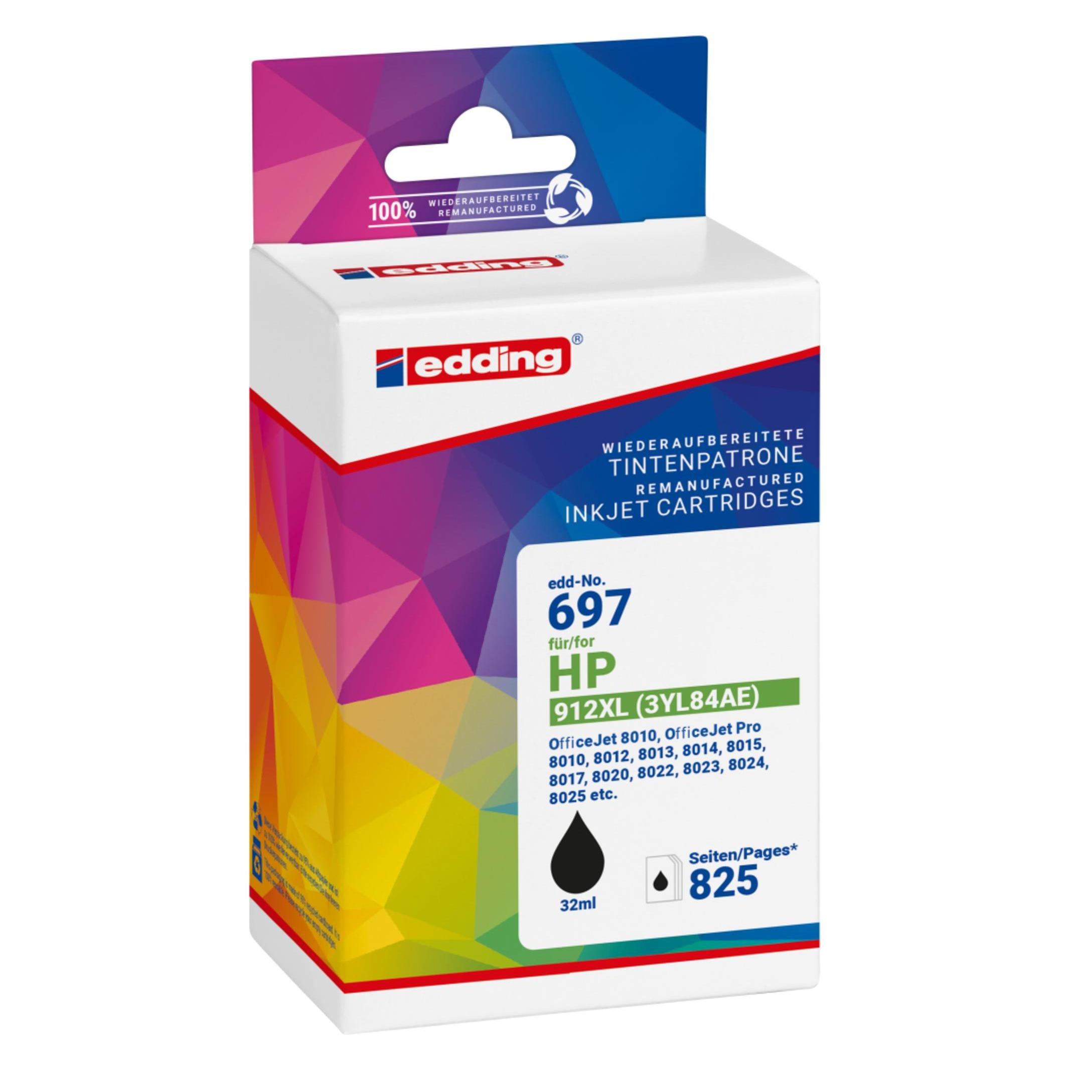 Edding EDD-697 schwarz Druckerpatrone kompatibel zu HP 912XL (3YL84AE) (BK) (18-697)