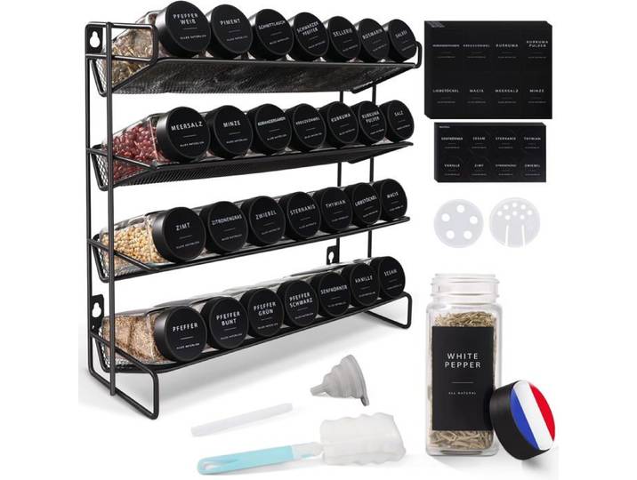 Porte-Épices Pour Cuisine 28 Pots D'Épices Porte-Épices Pour Cuisine Avec 308 Étiquettes Tamis Brosse[BI40]