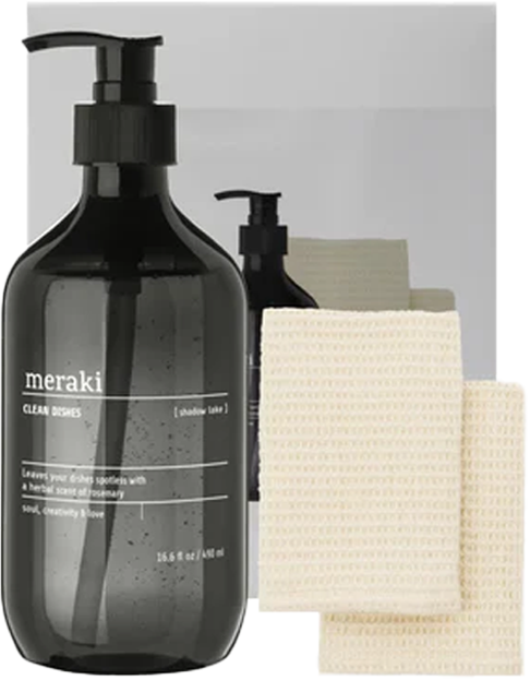 Meraki Gaveæske Med Shadow Lake Opvaskemiddel 490 Ml Og 2 Beige Karklude