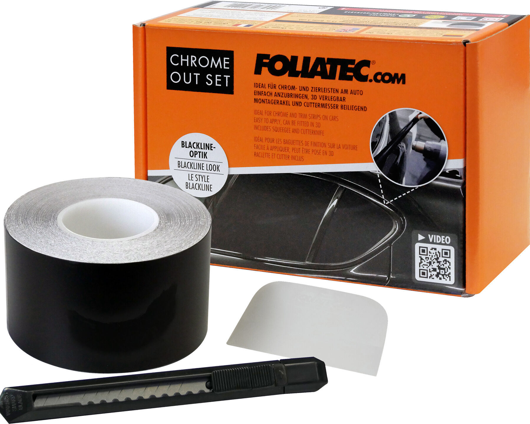 Foliatec Designfolie, Aussen Chrome Out Set, Schwarz Matt 34141
