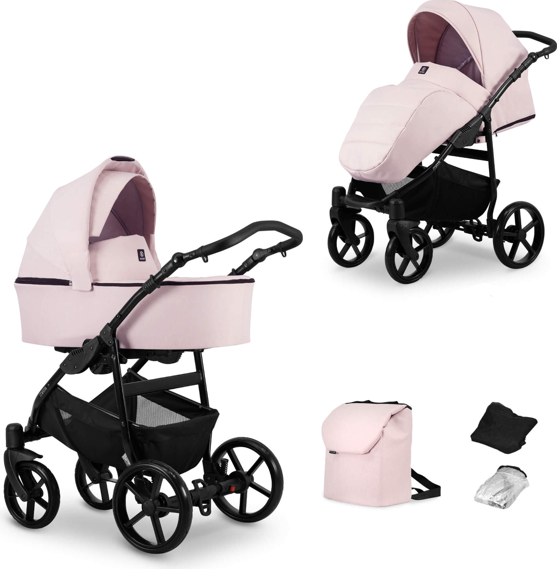 Kinderwagen MATA Sportwagen Babywagen Babyschale Komplettset Kinder Wagen Set 2 in 1 (rosa, Rahmenfarbe: Schwarz)