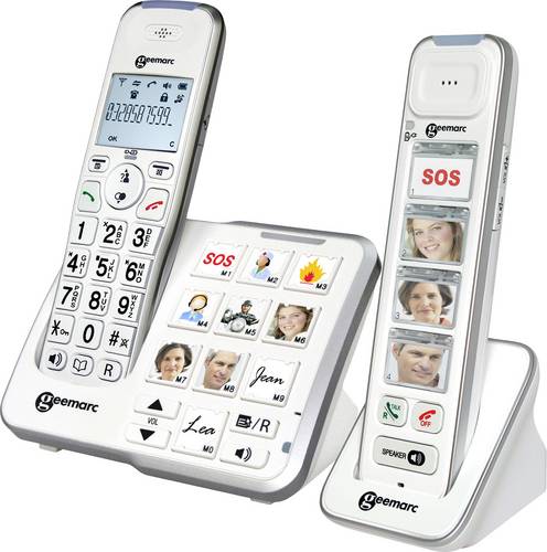 Geemarc Mobility Pack Foto Schnurloses Telefon analog Anrufbeantworter, Foto-Tasten, Freisprechen, für Hörgeräte kompatibel Weiß