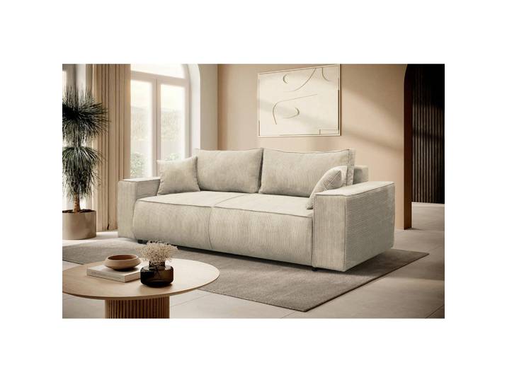 Mid.you Schlafsofa Loft, Beige, Kunststoff, 2-Sitzer, Füllung: Schaumstoff, 255x90x97 cm, Liegefunktion, Wohnzimmer, Sofas & Couches, Schlafsofas, Schlafsofas mit Bettkasten