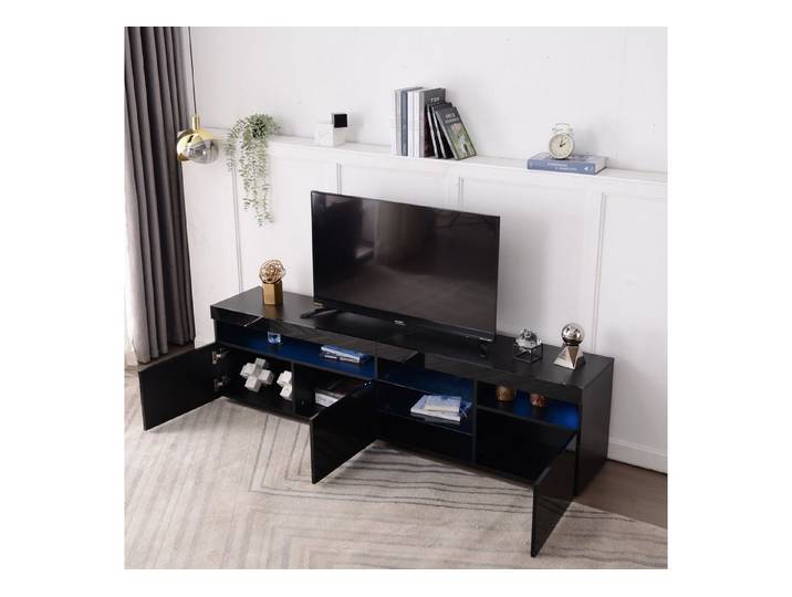 STILVORA TV-Schrank mit Glasboden,TV-Schrank Fernsehschrank Hochglanz mit LED&Staufächern (Fernsehschrank TV-Tisch, Variable LED-Beleuchtung) mit LED-Beleuchtung (3 Schranktüren