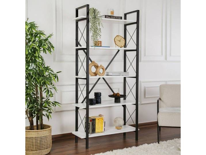 Étagère Suriel Dmora en métal blanc 33 5x90x180h cm