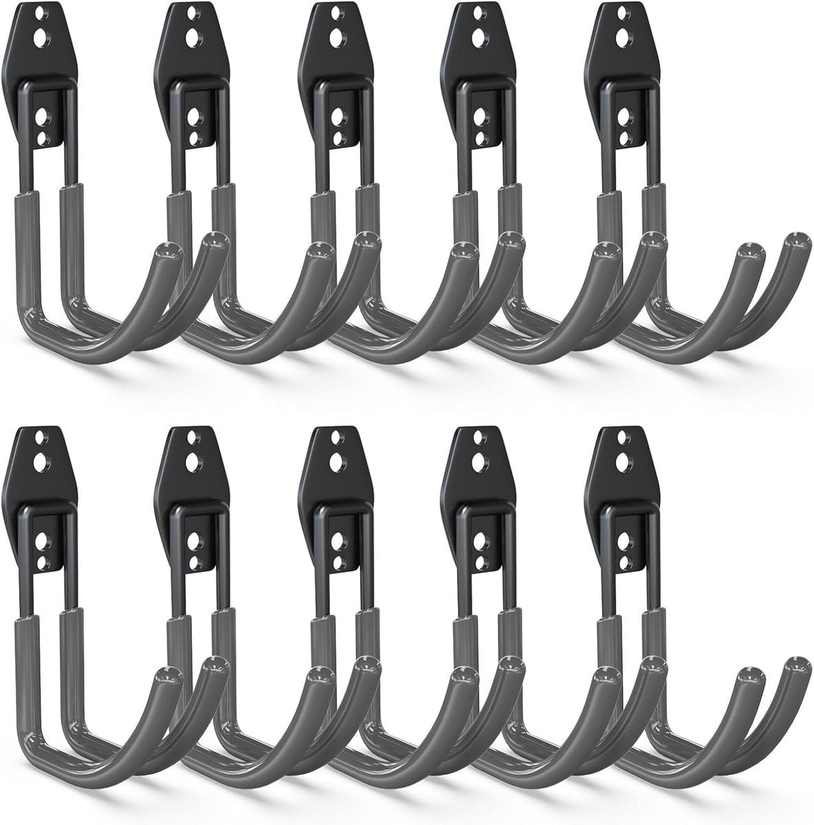 Thijox 3-H Garagehaken - 10 stuks zwarte muurhaken voor de opslag van ladders en elektrisch gereedschap