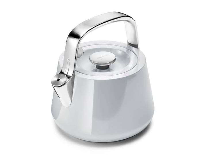 Caraway 2 Quart Flöten-Teekessel – langlebige Edelstahl-Teekanne – schnell kochend, Herd-Agnostik – ungiftig, PTFE- und PFOA-frei – inklusive Topflappen – Grau