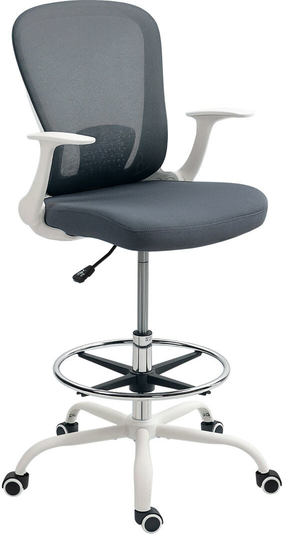 Latitude Run Mesh Draughtsman Chair, Ergonomic High Office Drafting Chair Grey/White 59cm W X 62cm D