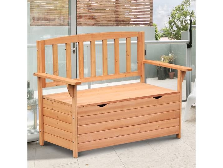 Outsunny Banc Jardin Bois Sapin Coffre Rangement 112cm