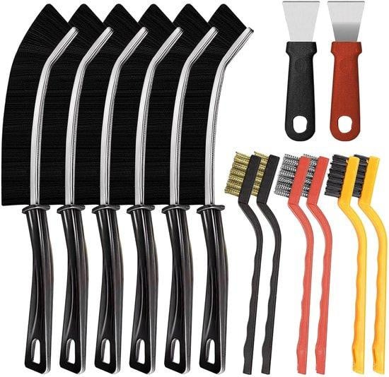 Unyqoos Reinigingsborstelset van 14 stuks voor badkamer en keuken met 6 voegenborstels, 6 keukenborstels en 2 schrapers, nylon met ergonomische handgrepen