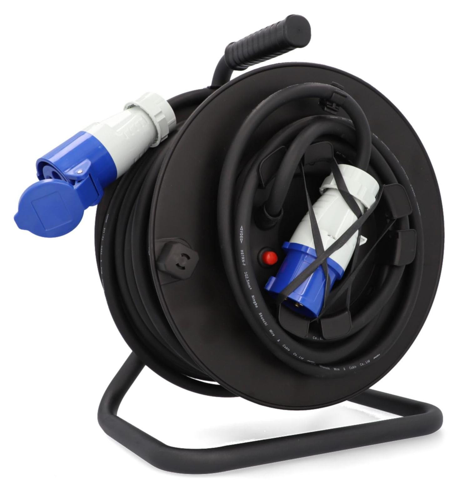 Cartrend Explorer CEE-kabelhaspel met 1 CEE-stekker en 1 CEE-koppeling verlengsnoer