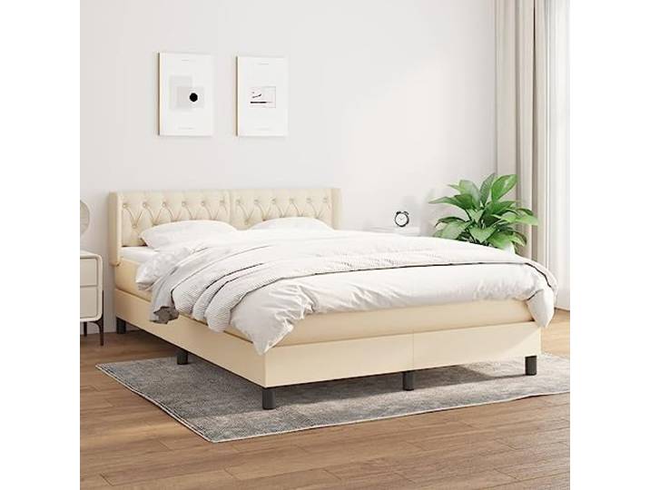 RJPLMFV Lattenrost mit Matratze, Taschenfedern, 140 x 190 cm, cremefarben Verstellbares Kopfteil, atmungsaktiver Stoff, Unterstützung für Rücken und Nacken, mittlere Festigkeit