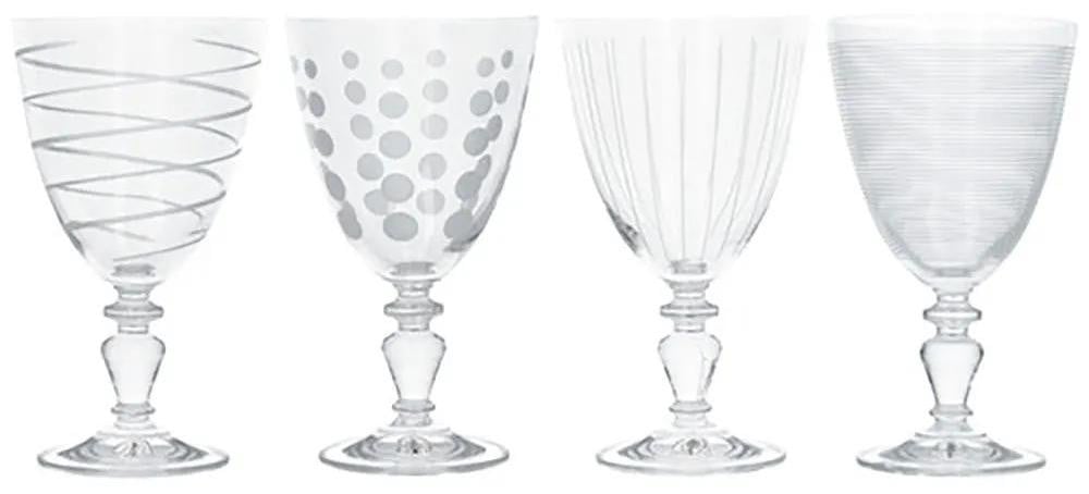 KitchenCraft Mikasa set van 4 decoratieve kristallen wijnglazen, 340 ml - zilverkleurig