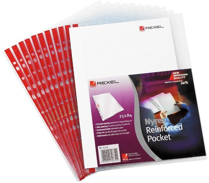 Rexel Nyrex™ Reinforced Side Opening A4 Pocket Clear (25)