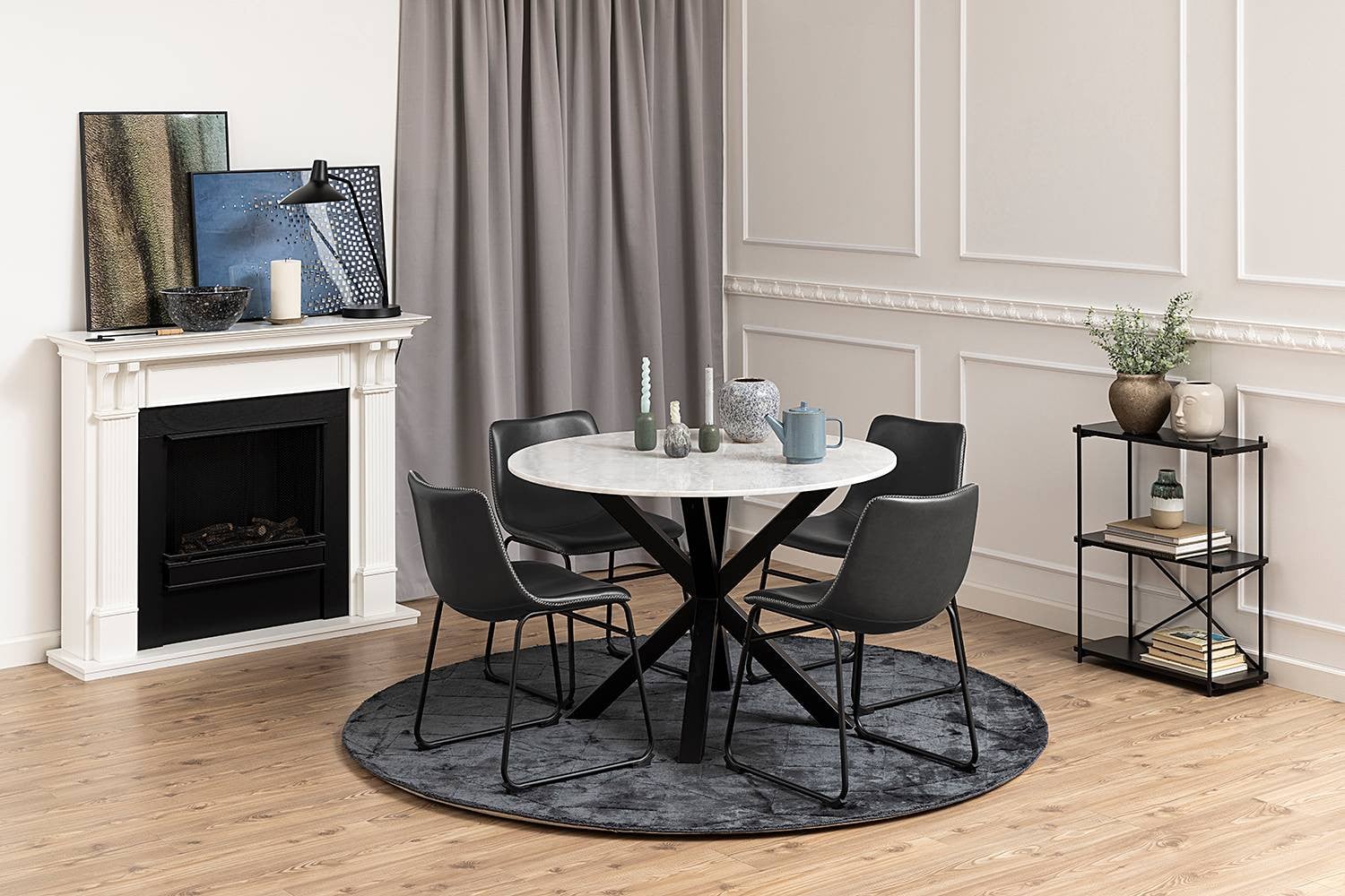 Sohome Ronde Eettafel Wit met Metalen X-frame, Diameter: 110 cm