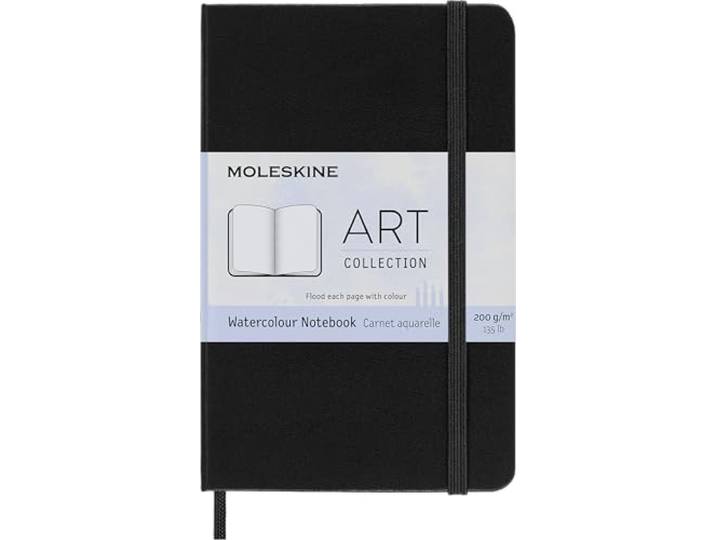 Moleskine Carnet Aquarelle\, Papier pour Crayons et Peintures Aquarelle\, Couverture Rigide et Fermeture élastique\, Format Poche 9x14cm\, Couleur Noir\, 60 Pages