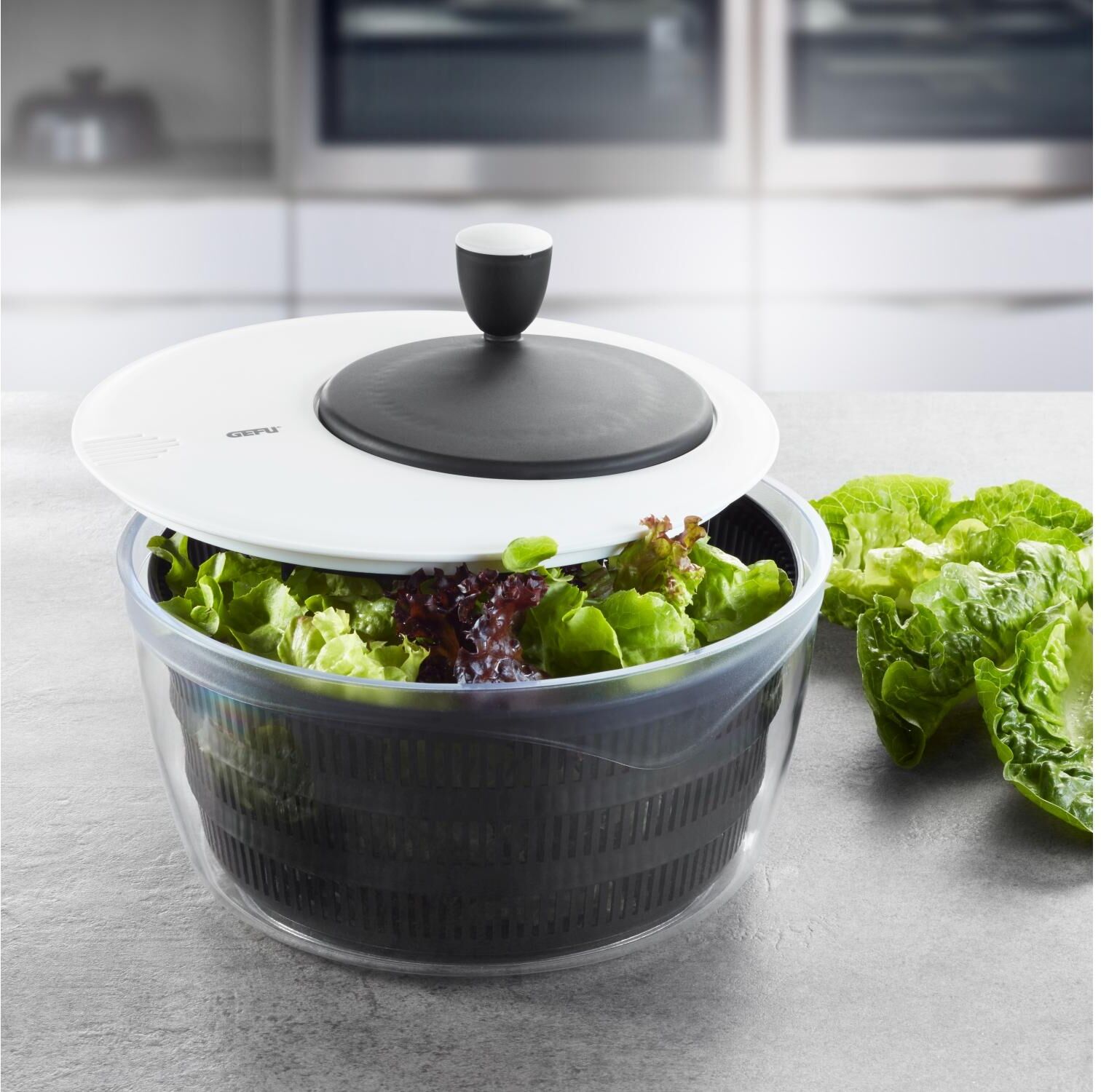 Salatschleuder GEFU "ROTARE", schwarz-weiss (schwarz, weiß), Salatschleudern, Salatschleuder schwarz, weiß Einheitsgröße