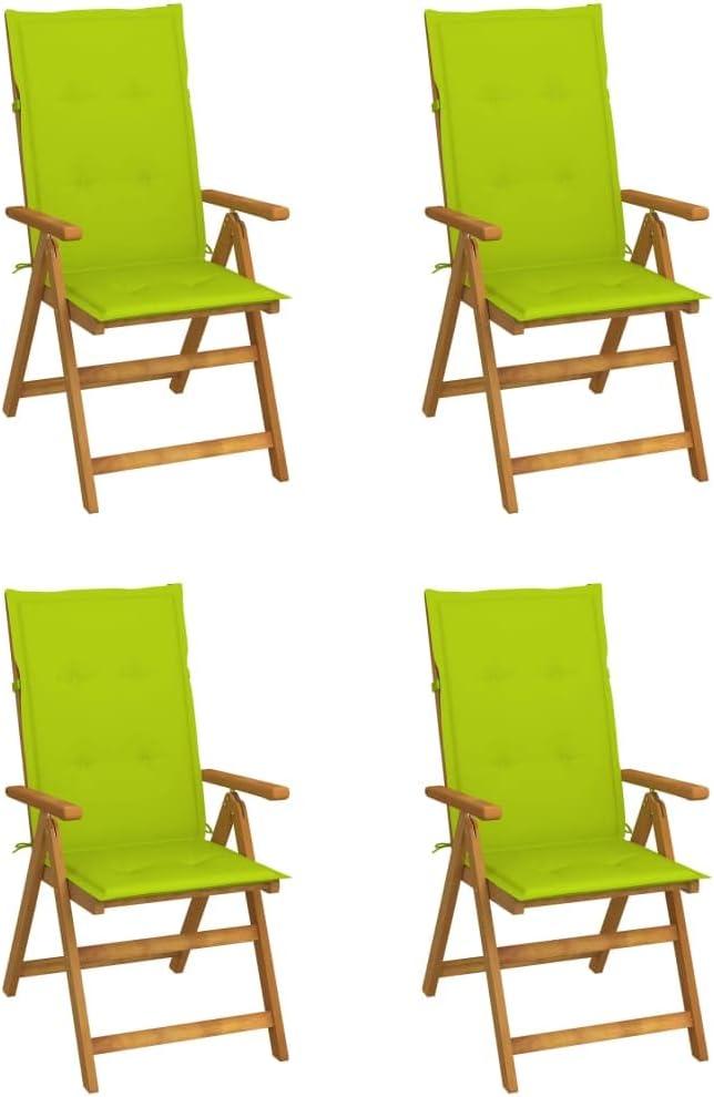 4 Gartenstühle aus massivem Akazienholz mit Kissen, wetterfeste Außenstühle für Terrasse und Garten, grün glänzend