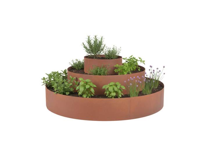 Relaxdays Kräuterspirale Braun Stahl Edelrost 3-tlg. 120 cm, Metall, 120x20x120 cm, Gartenzubehör, Hochbeet
