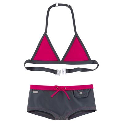 Triangel-Bikini BUFFALO, Mädchen, Gr. 122/128, N-Gr, grau (grau, pink), Polyamid, kontrastfarbene Details, Bikini-Sets Triangel-Bikini, mit trendiger Hotpants