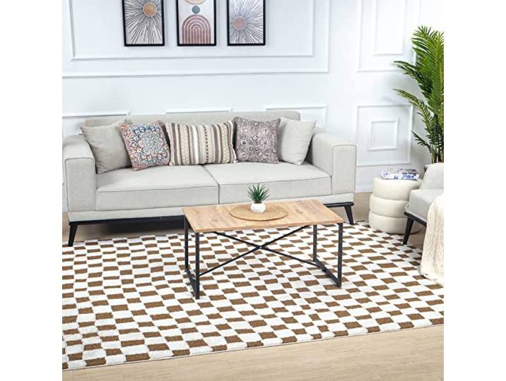 Livabliss Pula Wohnzimmer Boho, großer Schlafzimmer 200x275 cm für Esszimmer mit geometrischem Muster, Skandinavischer Wohnzimmer modern in Creme, Orange, Braun