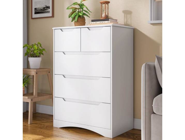 Commode à 5 Tiroirs Meuble de Rangement 72x41x94cm Blanc Blanc Blanc PETIT MEUBLE DE RANGEMENT