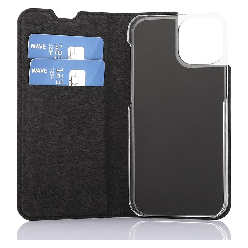 Wave BookCase -suojakotelo, iPhone 13 mini, musta (Apple iPhone 13 mini) (WAVE-BC-AP-IP13M-BK)