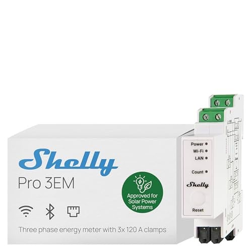 Shelly Pro 3EM 120A V2 Driefasige DIN-rail Energiemeter met Wi-Fi en LAN en Bidirectionele PV-meting