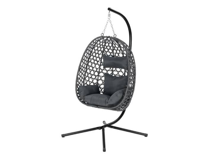 Fauteuil suspendu avec support – PE rotin – réglable en hauteur – gris foncé
