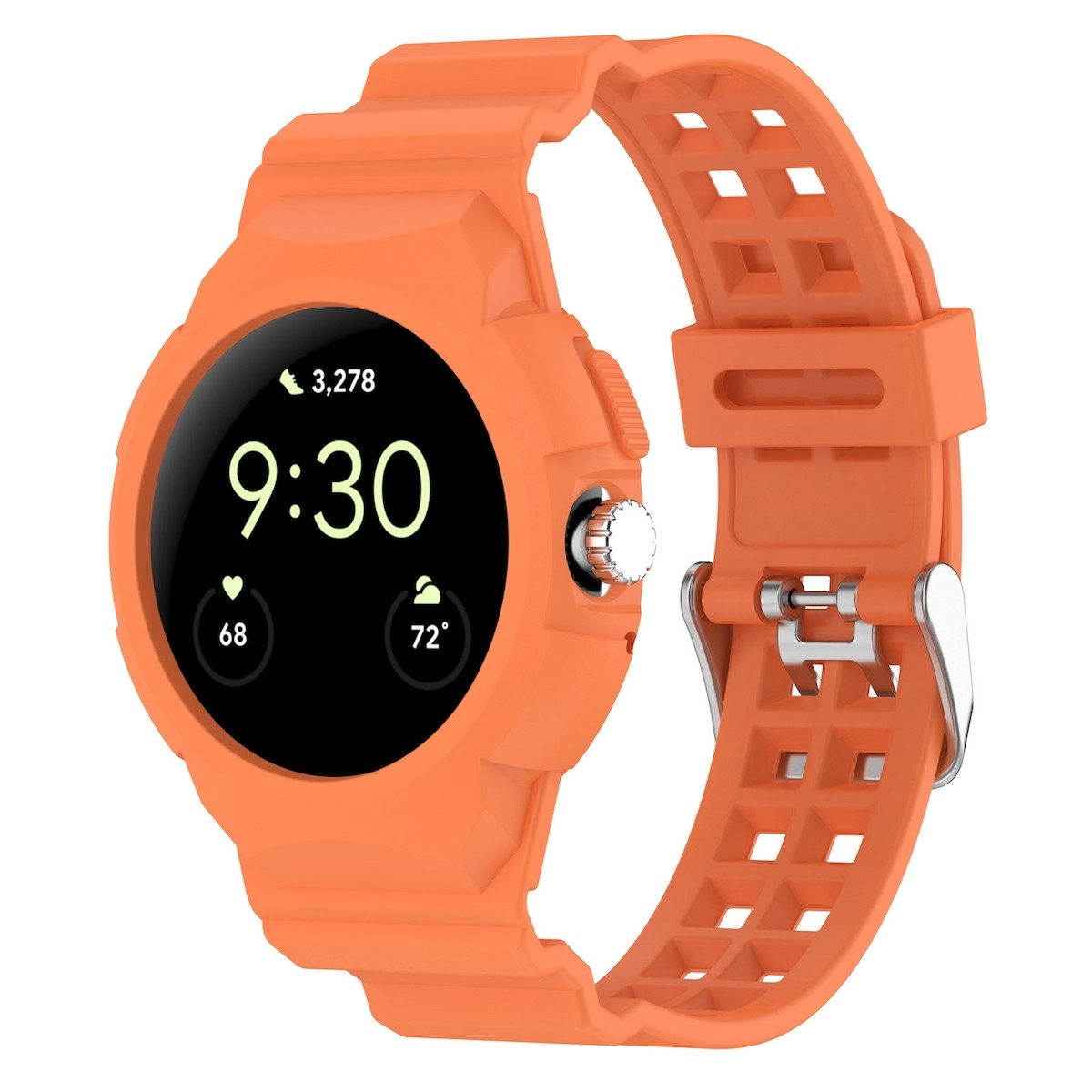 Wigento Siliconen horlogeband voor Google Pixel Watch 1 en 2 met geïntegreerde behuizing, Oranje