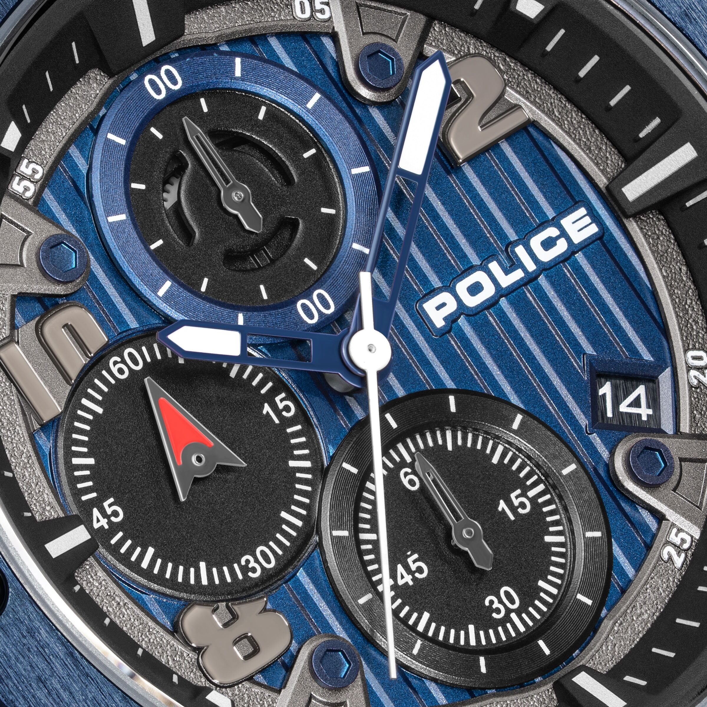 Chronograph POLICE "Clout Orb", blau (schwarz, blau, blau), Armbanduhren, Herren, blau, Chronograph, Quarzuhr, Armbanduhr, Herrenuhr, Silikonarmband, analog, Tag