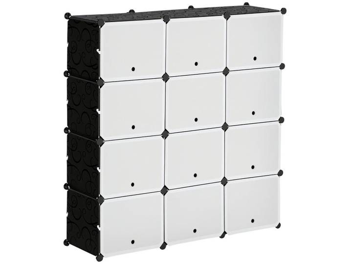 ComfortXL Modulares Regal De-09401 12 Würfel zusammensetzbar Schwarz, Kunststoff, 32x125x125 cm, Garderobe, Schuhaufbewahrung