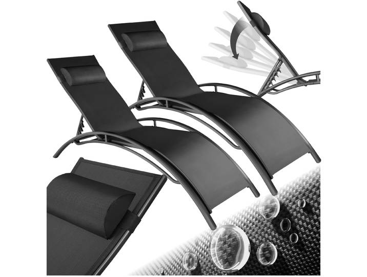 2 chaises longues en aluminium, à 5 niveaux - noir