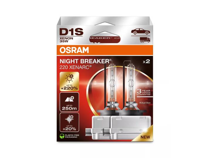 OSRAM XENARC NIGHT BREAKER 220, D1S, +220% meer licht, Xenon koplamp, 66140XN2-2HB, 2 lampen