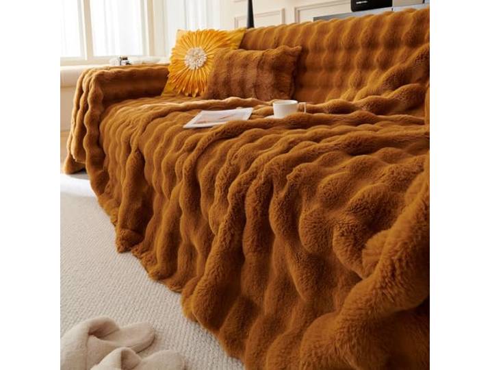 Homesally Braun,180x230cm,Plüsch Kuscheldecke Flauschig Decke - Super Weiche Kuschelige Fuzzy Bettdecken Kaninchen Kunstfell Decke Leichte Decken Warme Kuscheldecke für Couch Bett Sofa