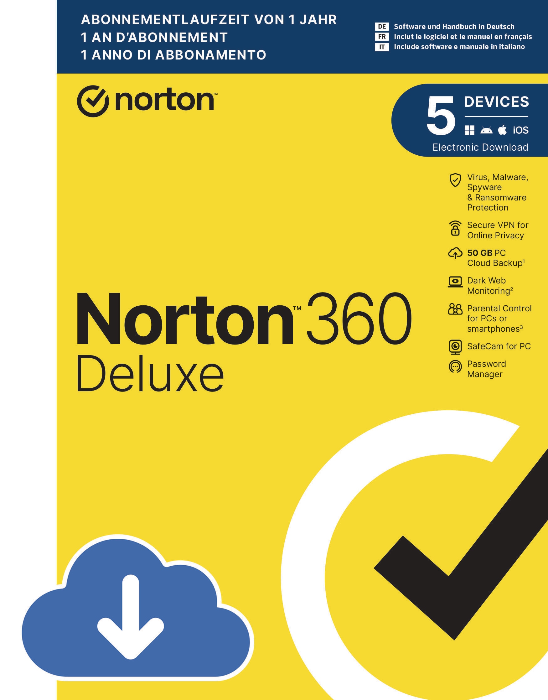 Norton 360 Deluxe 50GB | 5 Geräte | Download & Produktschlüssel